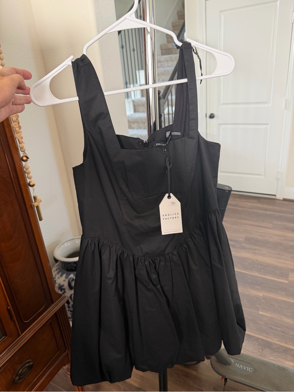 English Factory Black Square-Neck Peplum Tank